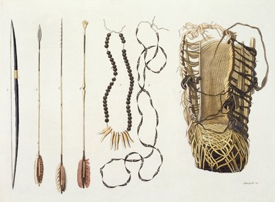 Puri和Botocudos部落，里奥格兰德地区，巴拉圭和巴西的武器，工具和珠宝，来自&39;Le Costume Ancien et Moderne&39;，第二卷，第43卷，由Jules Ferrario出版，出版于1820年代至30年代（c 作者 Paolo Fumagalli